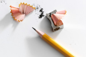 Pencil with sharpener and shavings